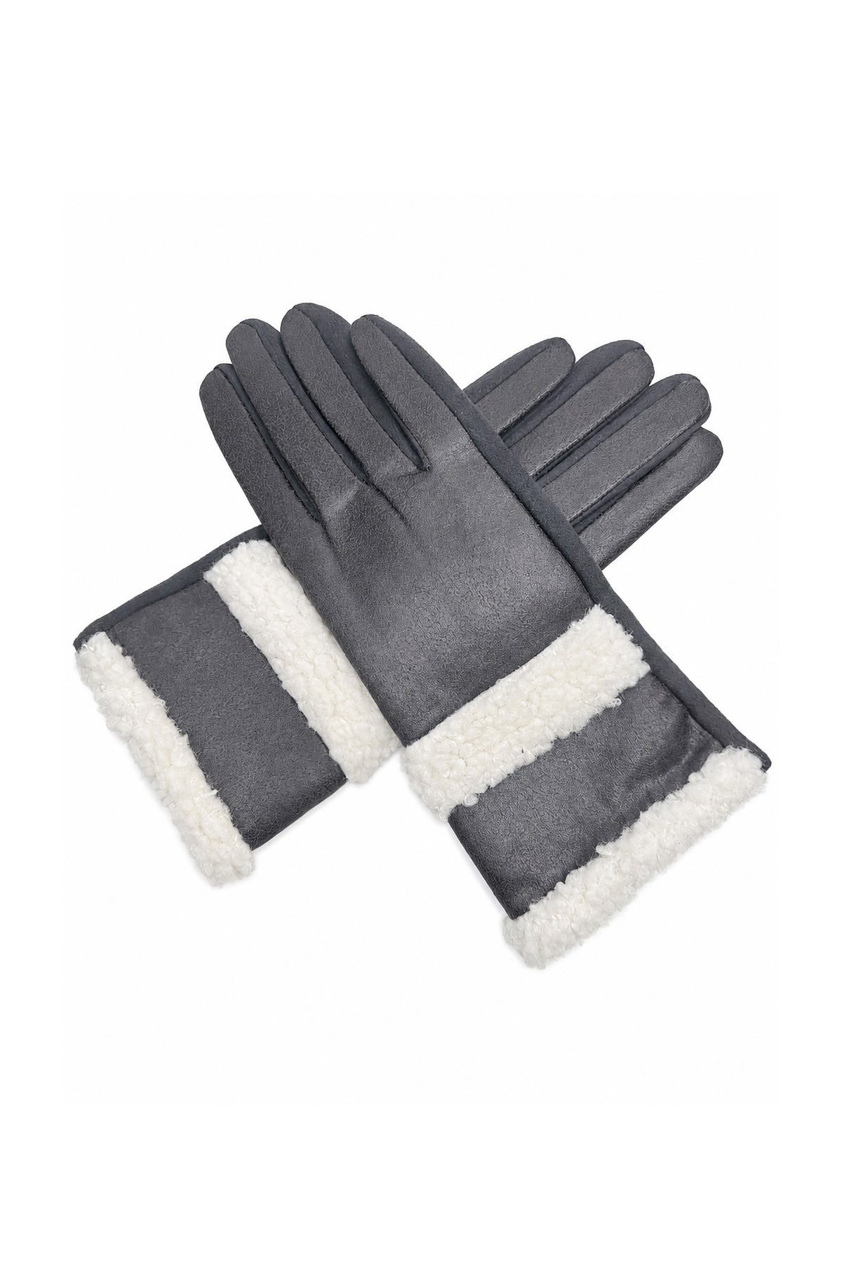 Women's Touchscreen Suede-Look Gloves with Double Faux Fur Trim