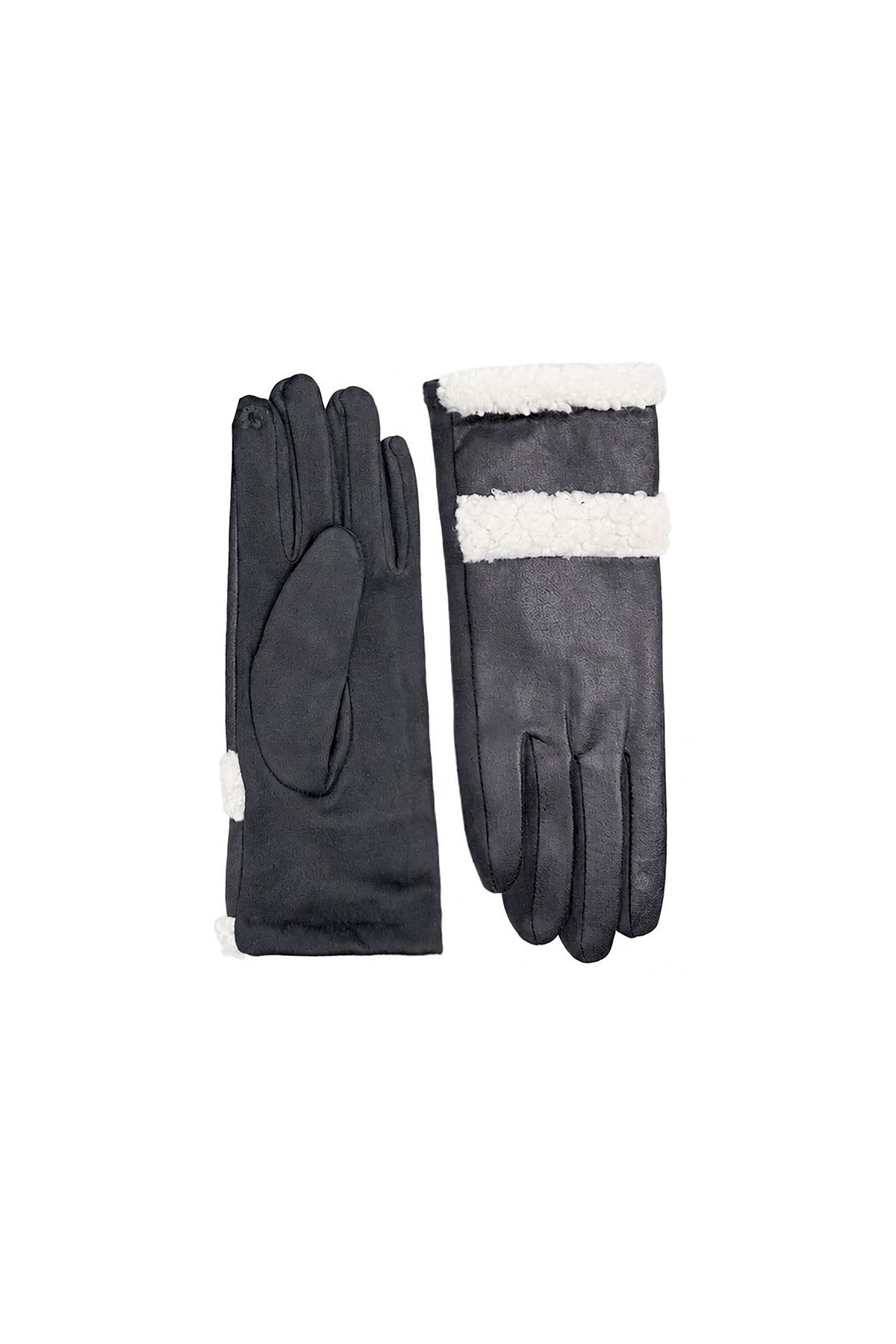 Women's Touchscreen Suede-Look Gloves with Double Faux Fur Trim