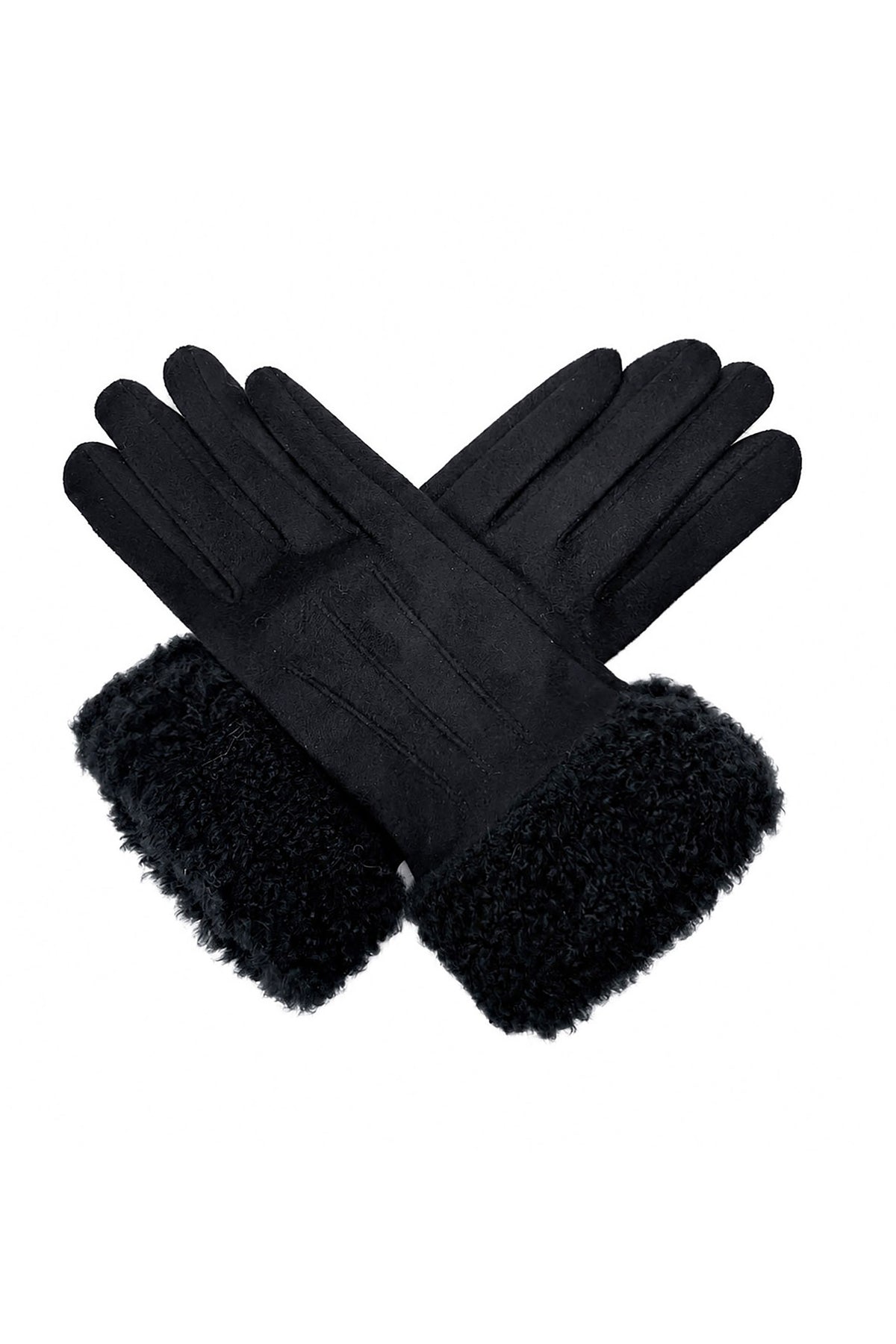 Women's Suede-Look Gloves with Teddy Faux Fur Cuffs