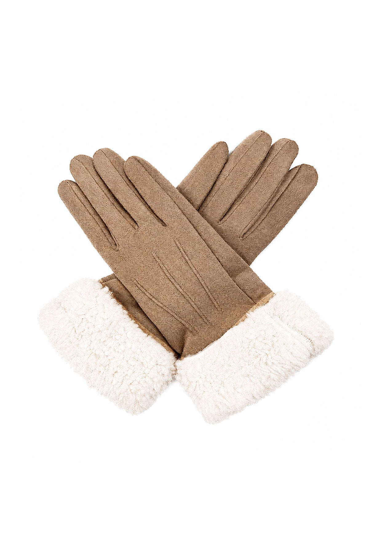 Women's Suede-Look Gloves with Teddy Faux Fur Cuffs