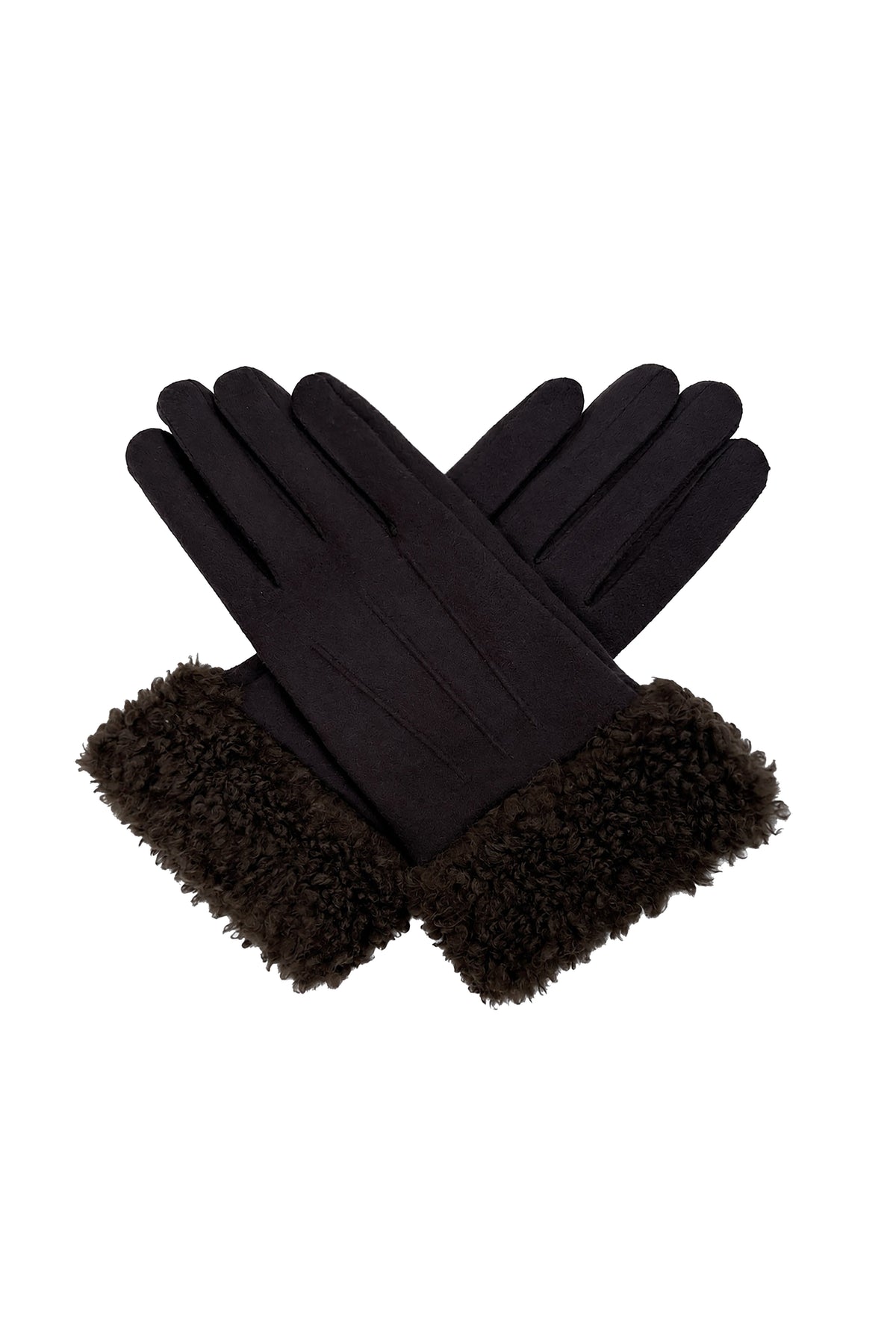 Women's Suede-Look Gloves with Teddy Faux Fur Cuffs