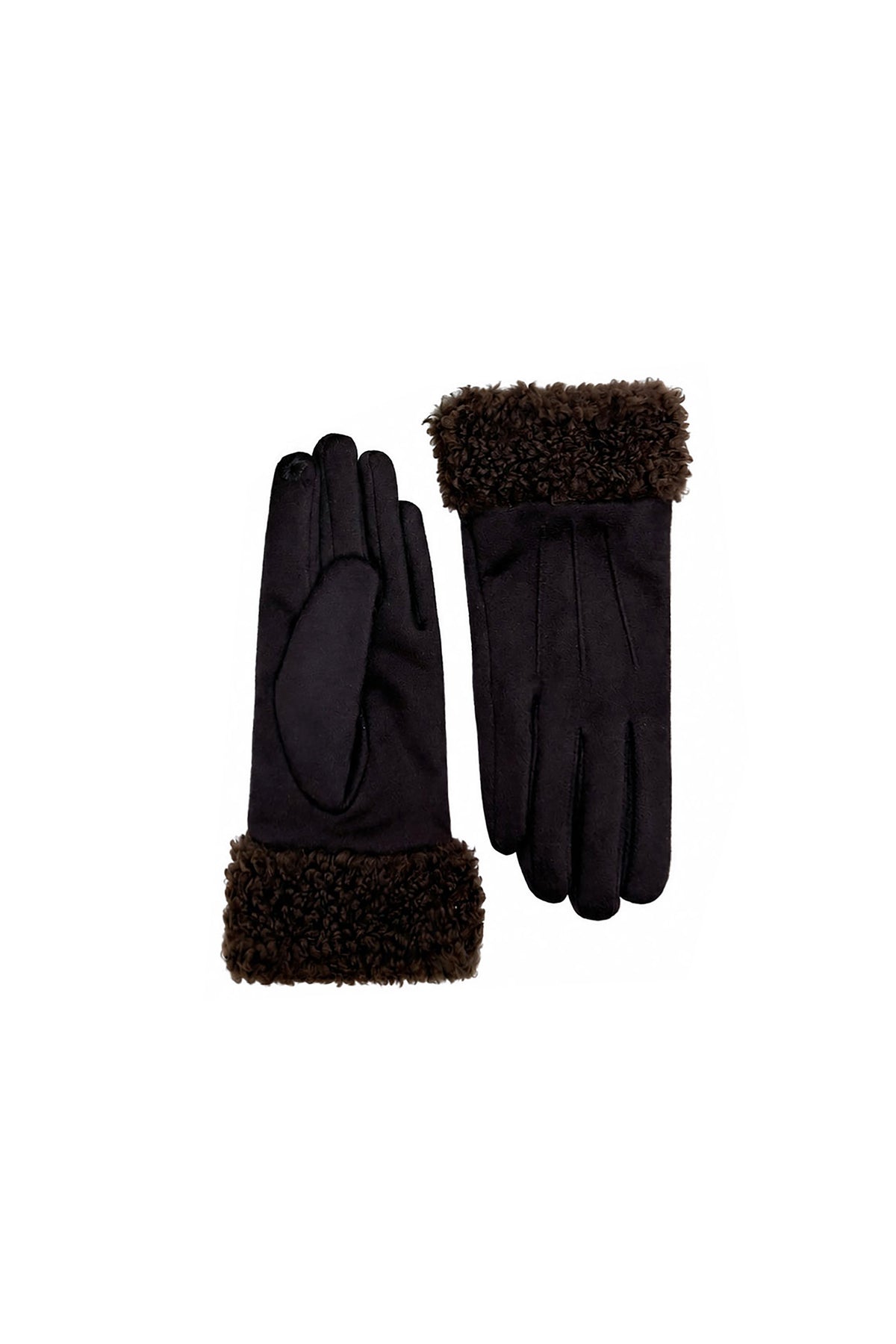 Women's Suede-Look Gloves with Teddy Faux Fur Cuffs
