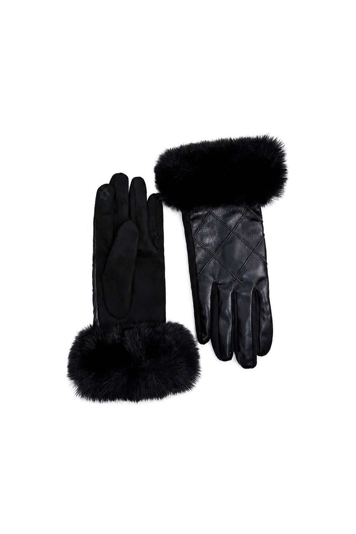 Women’s Faux Leather Diamond Stitch Faux Fur Cuff Glove