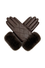 Women’s Faux Leather Diamond Stitch Faux Fur Cuff Glove