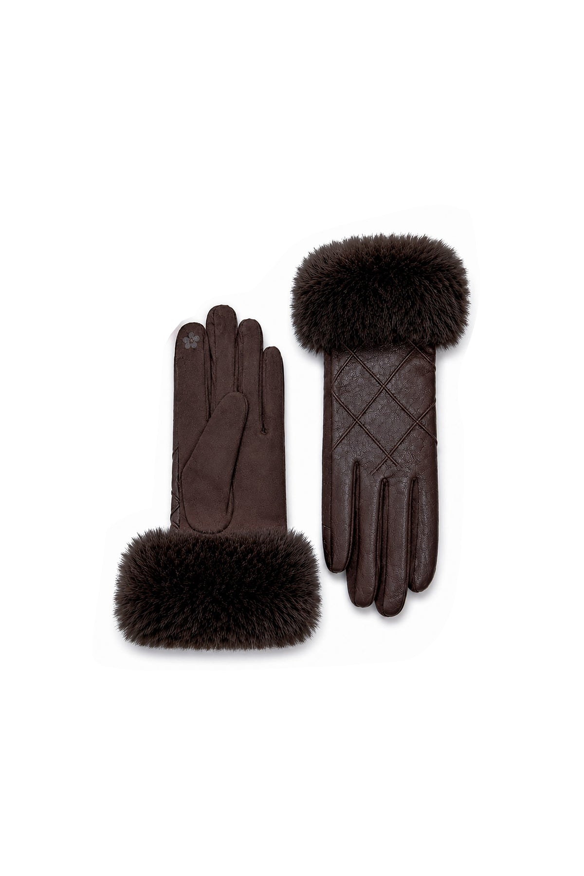 Women’s Faux Leather Diamond Stitch Faux Fur Cuff Glove
