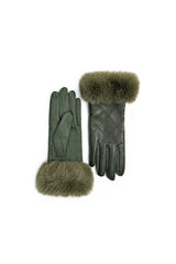 Women’s Faux Leather Diamond Stitch Faux Fur Cuff Glove