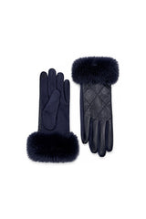 Women’s Faux Leather Diamond Stitch Faux Fur Cuff Glove