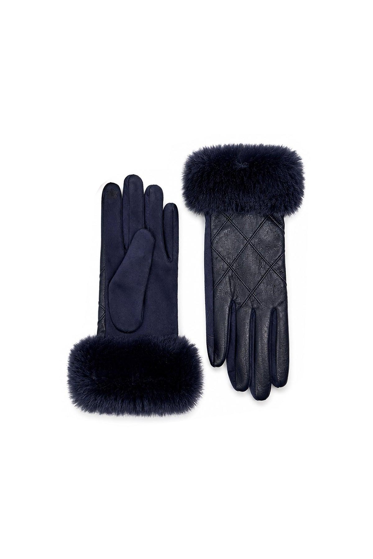 Women’s Faux Leather Diamond Stitch Faux Fur Cuff Glove