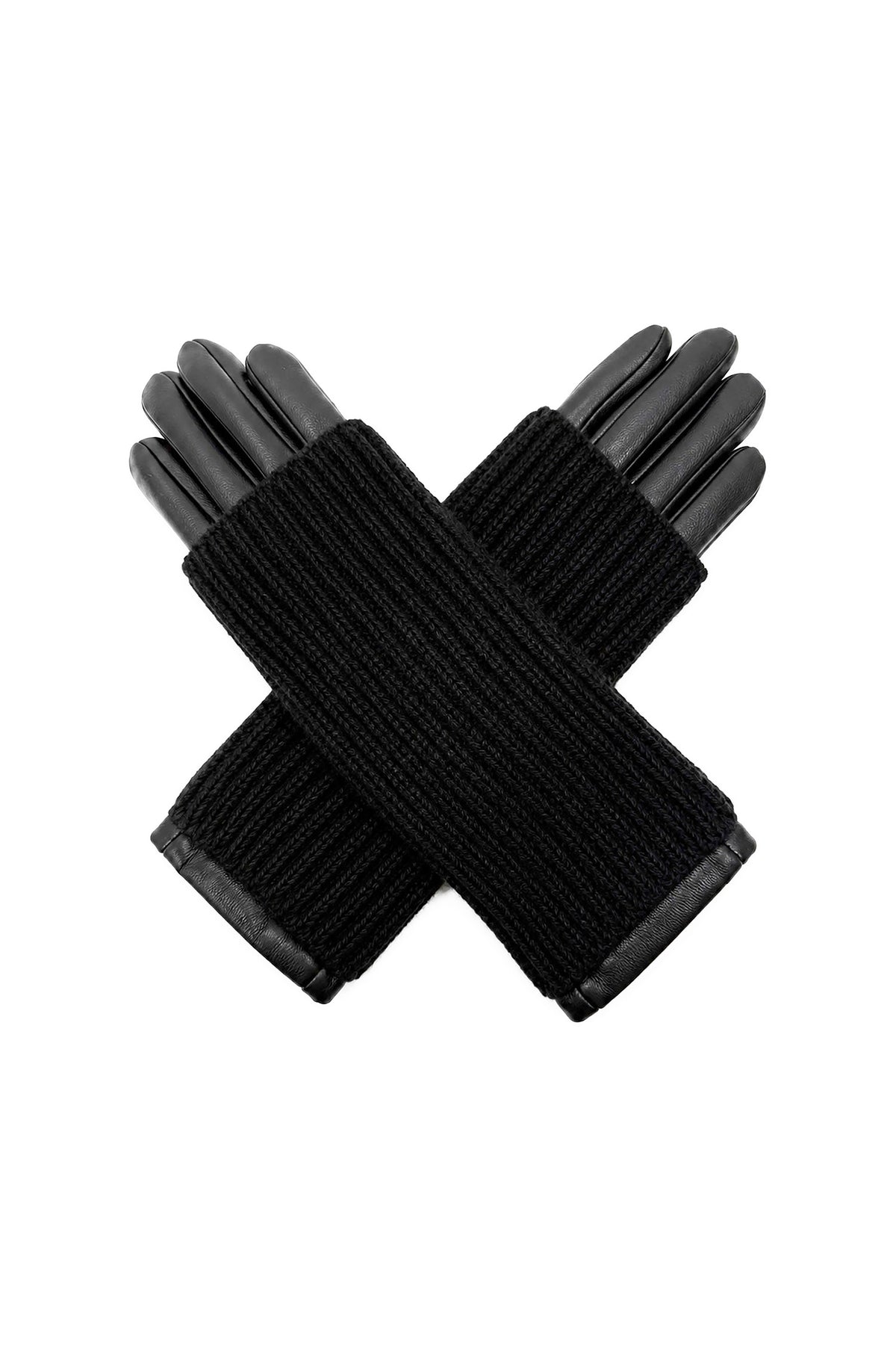 2-Piece Faux Leather Gloves & Removable Knitted Fingerless Gloves Set