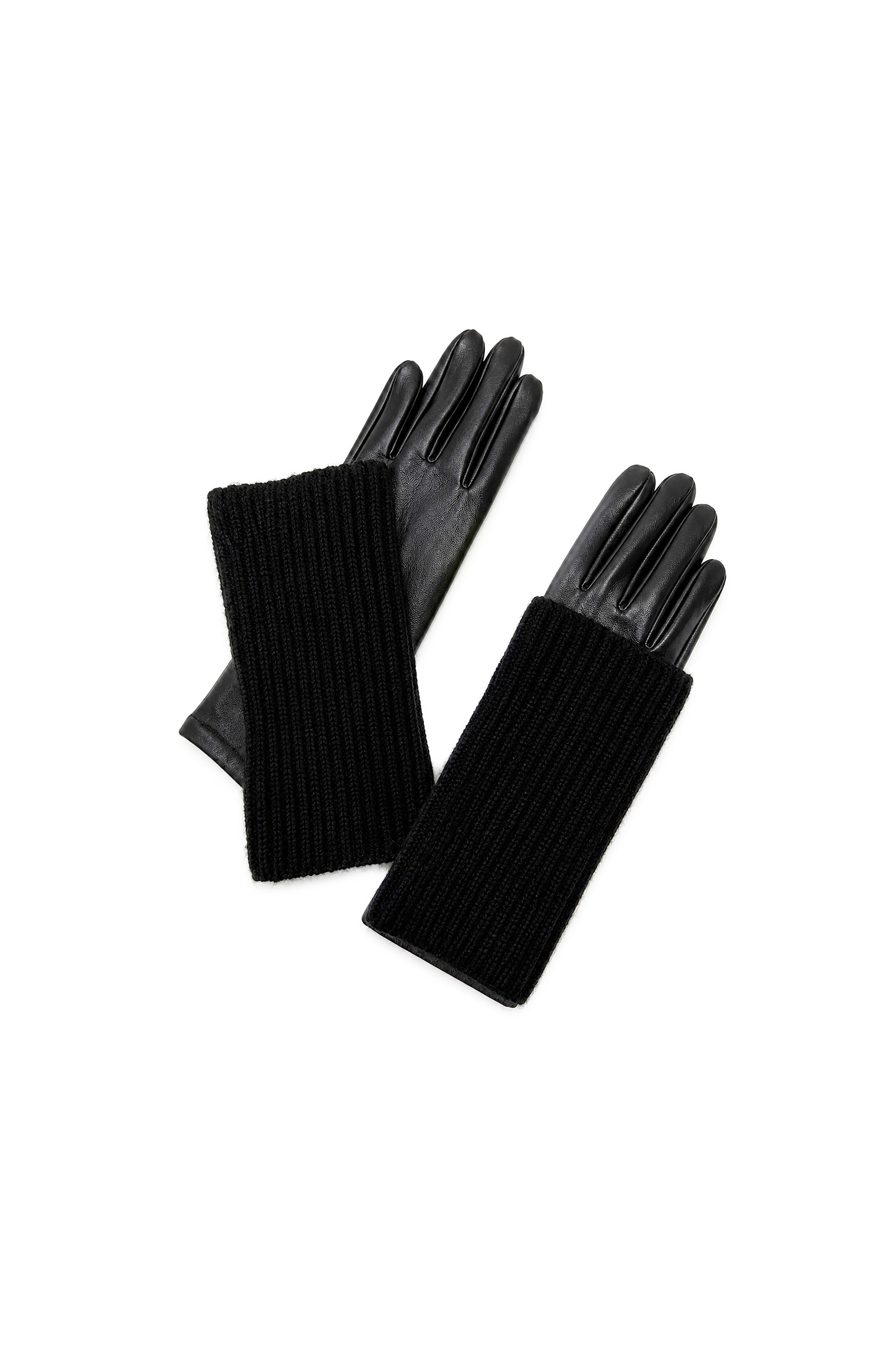 2-Piece Faux Leather Gloves & Removable Knitted Fingerless Gloves Set
