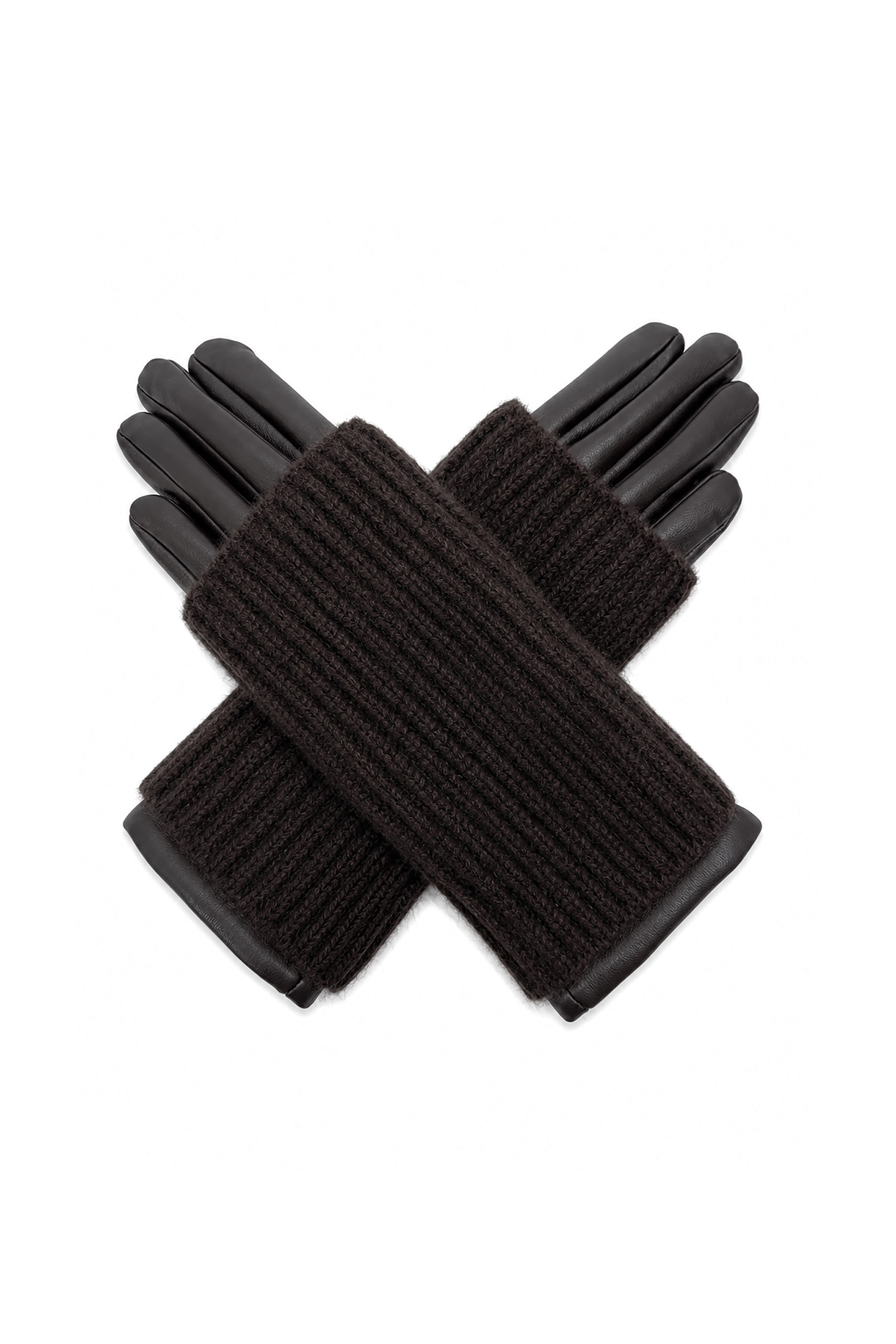 2-Piece Faux Leather Gloves & Removable Knitted Fingerless Gloves Set