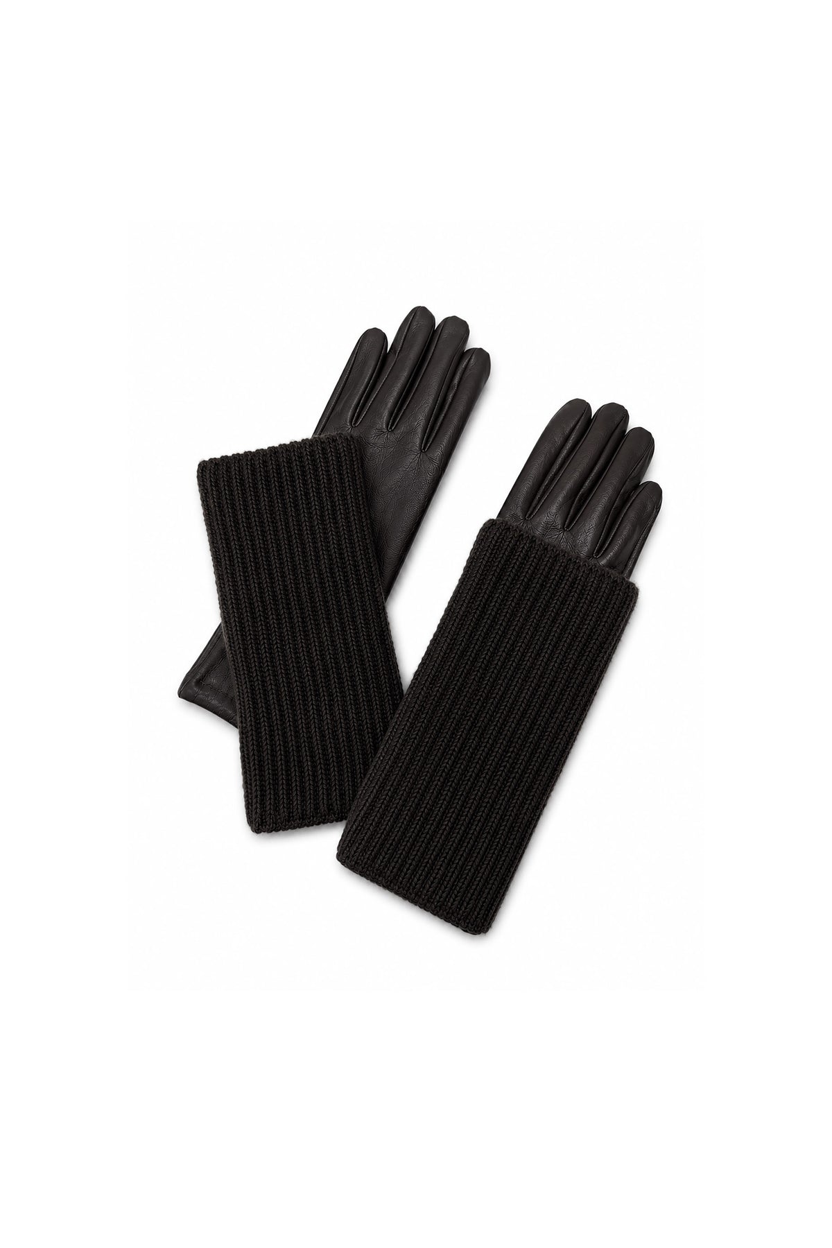 2-Piece Faux Leather Gloves & Removable Knitted Fingerless Gloves Set