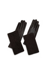 2-Piece Faux Leather Gloves & Removable Knitted Fingerless Gloves Set