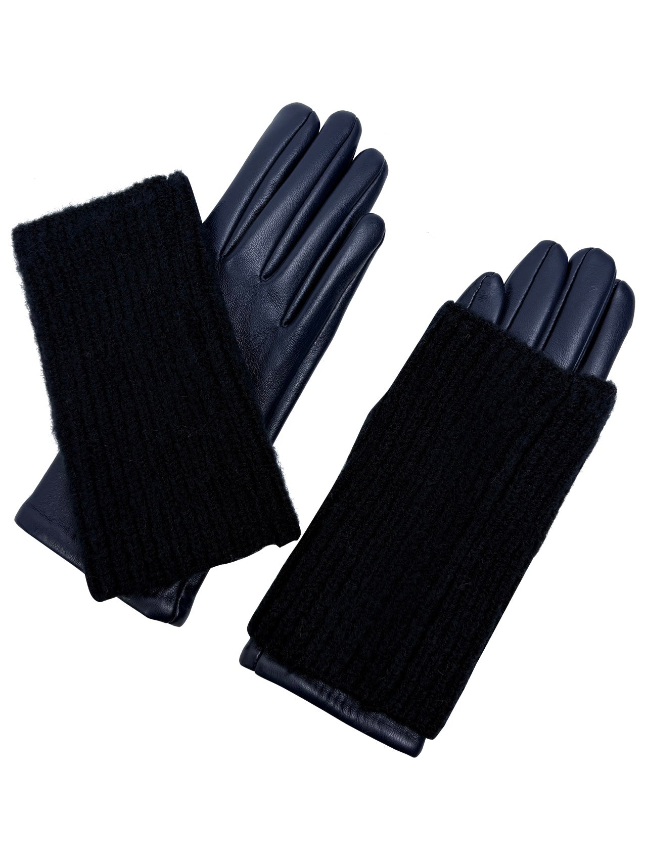 2-Piece Faux Leather Gloves & Removable Knitted Fingerless Gloves Set