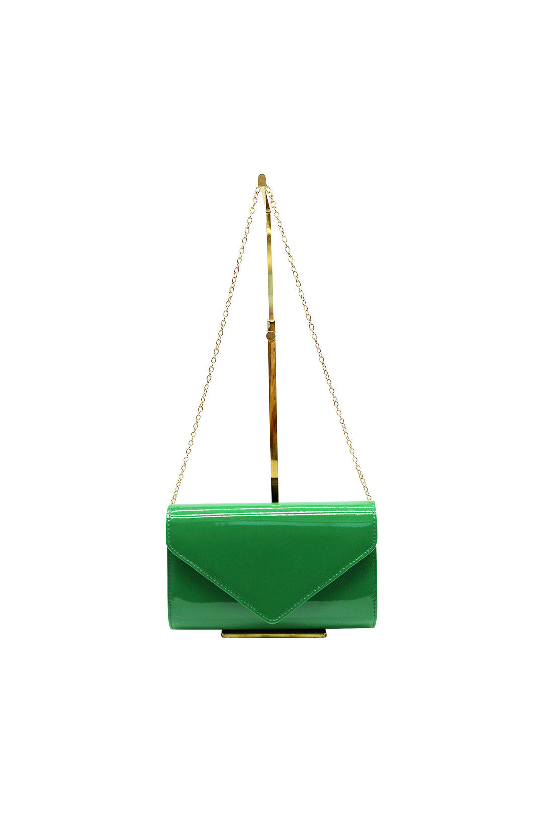 Patent Envelope Clutch Bag with Gold Chain Strap