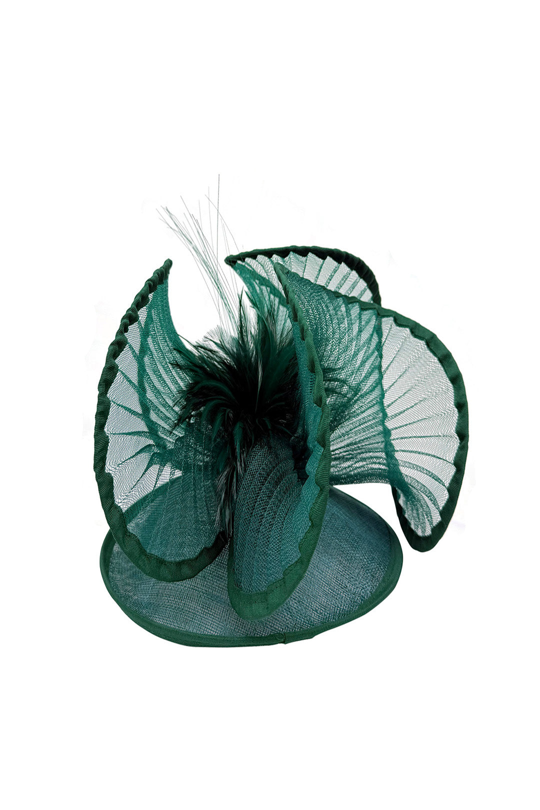 Dramatic Fan Mesh Disc Fascinator with Feather Centre Pin