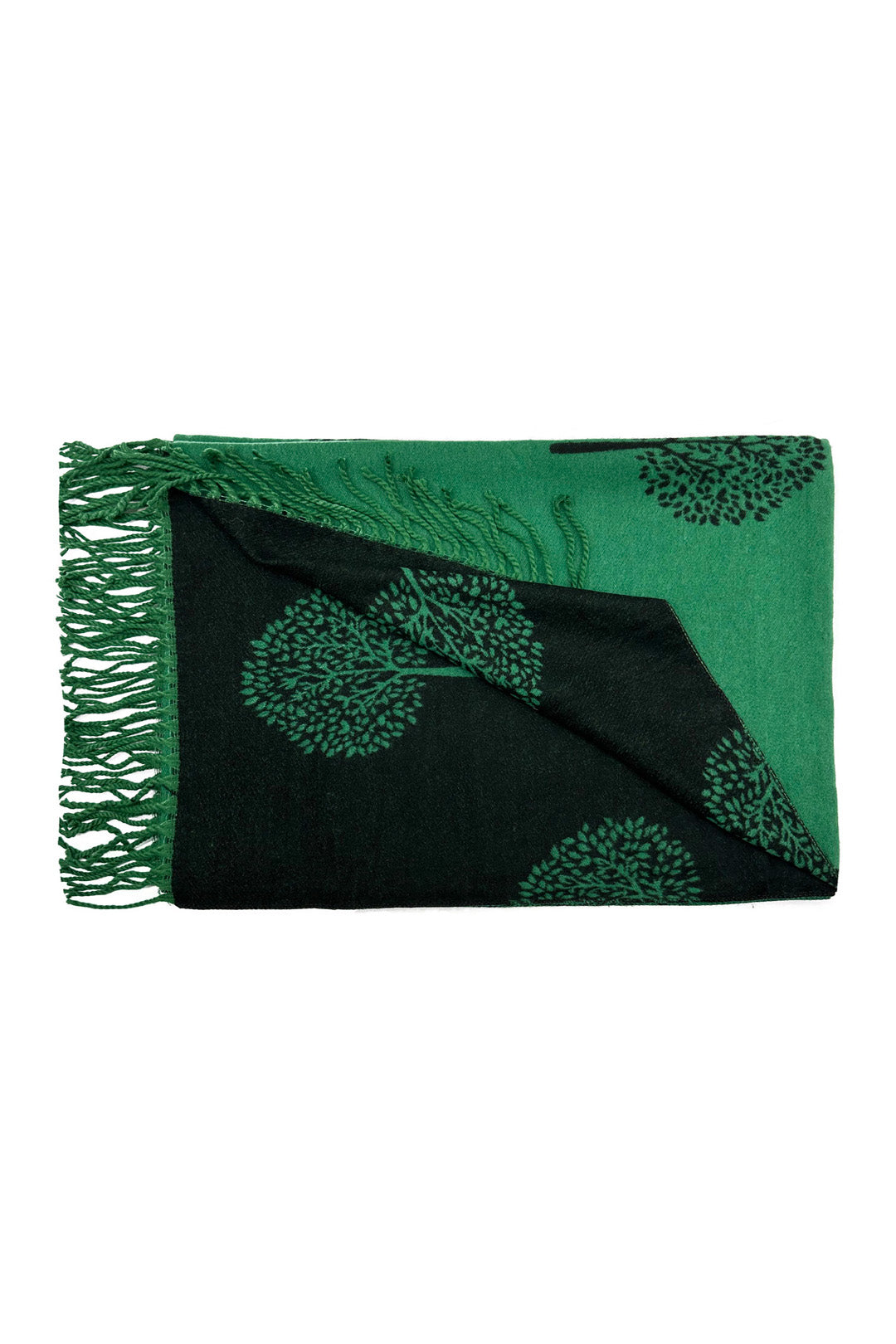 Reversible Tree Patterned Scarf with Fringe