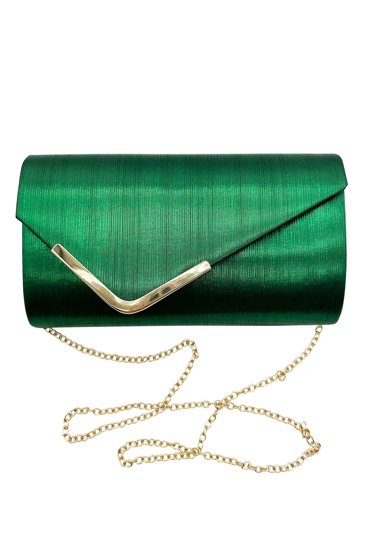 Textured Envelope Clutch Bag with Chain Strap