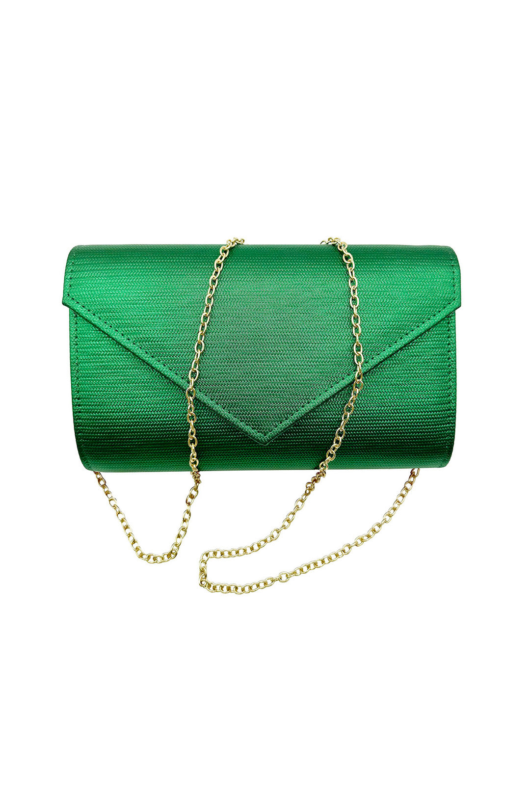 Textured Envelope Clutch Bag with Gold Chain Strap