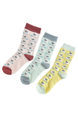 Women’s Bamboo Sheep Print Socks – 3 Pack with Gift Box