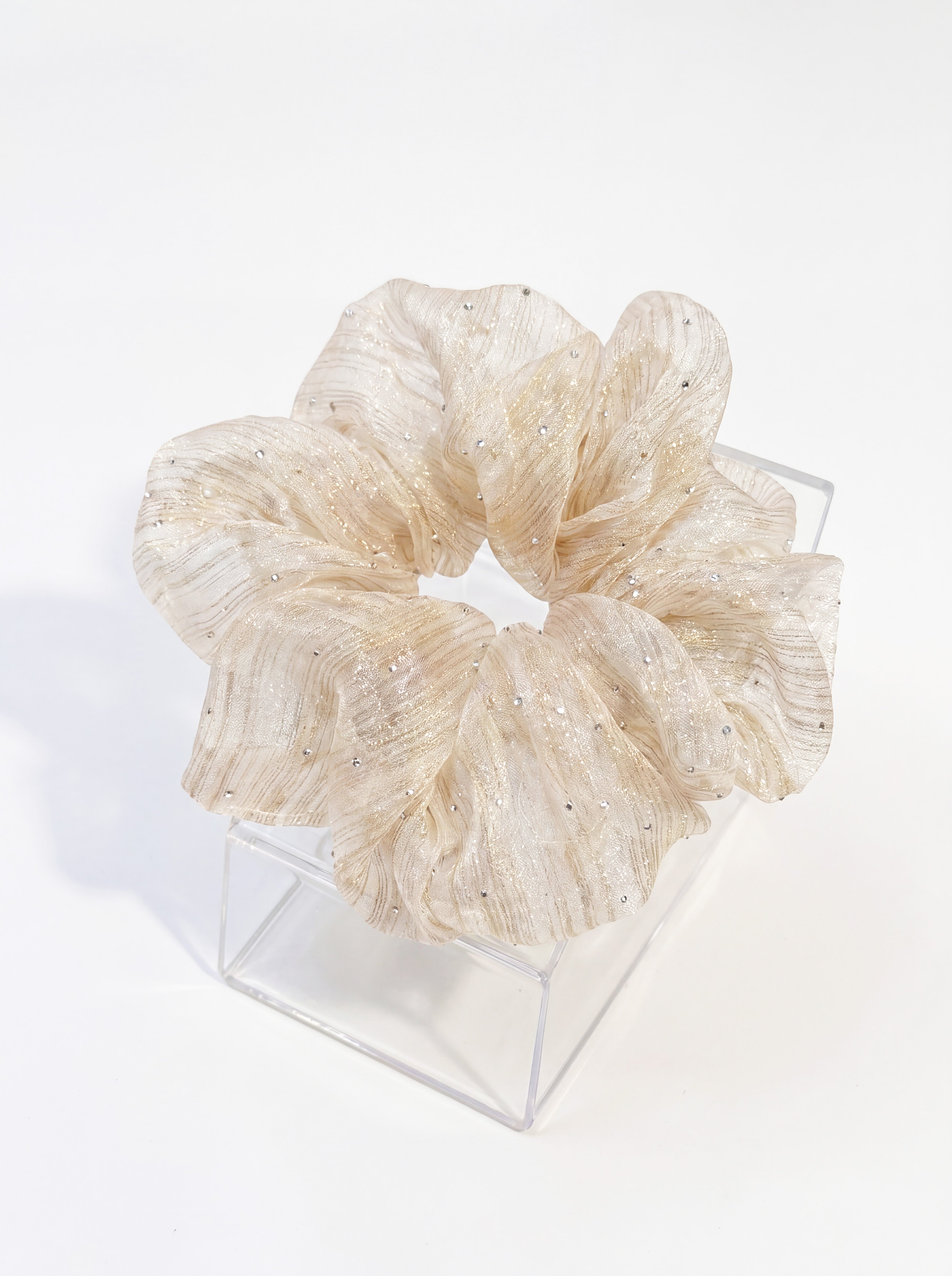 Women Oversized Glitter Diamond Organza Hair Scrunchie With Box