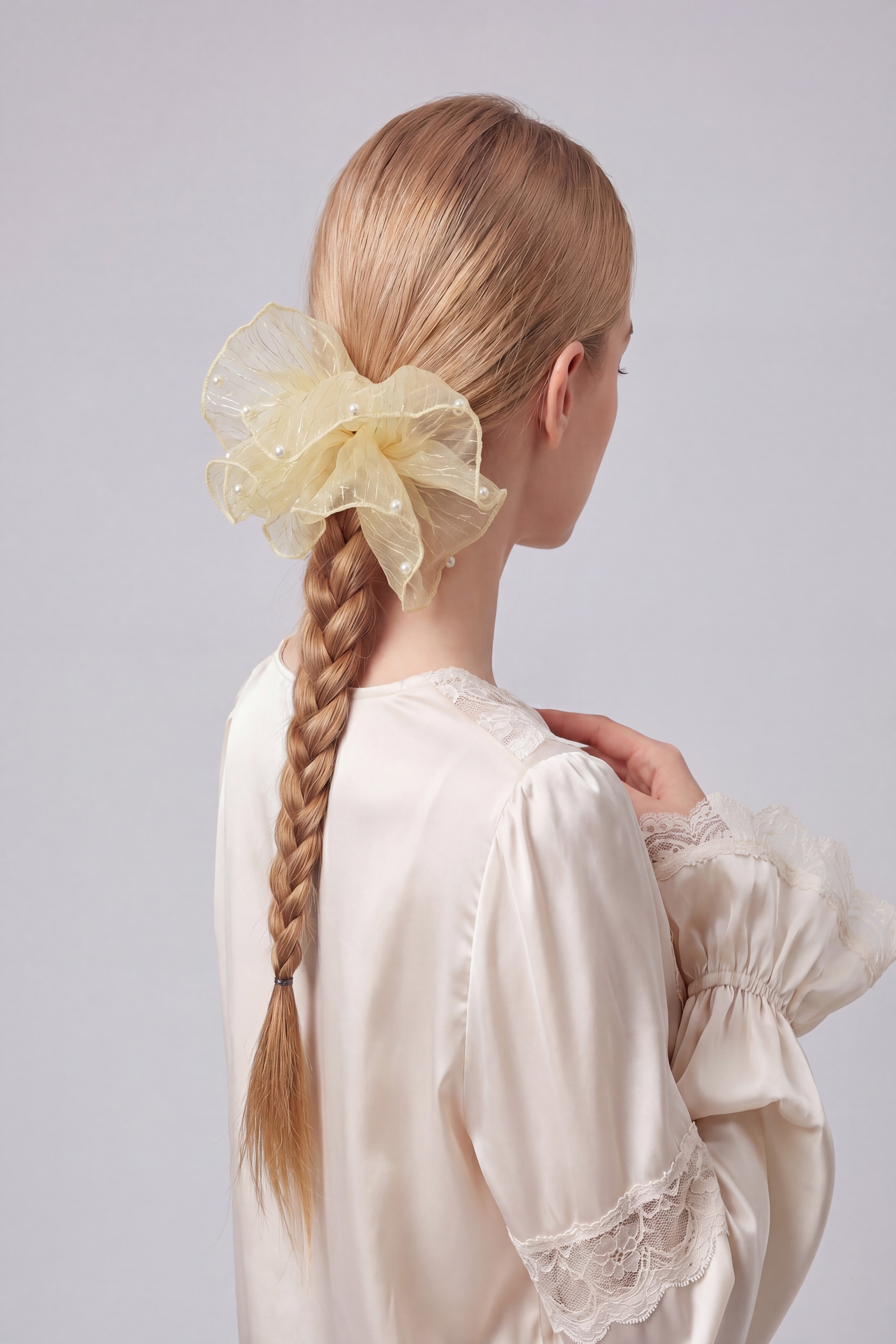 Pearl Organza Oversized Hair Scrunchie – Elegant Sheer Ponytail Holder With Box