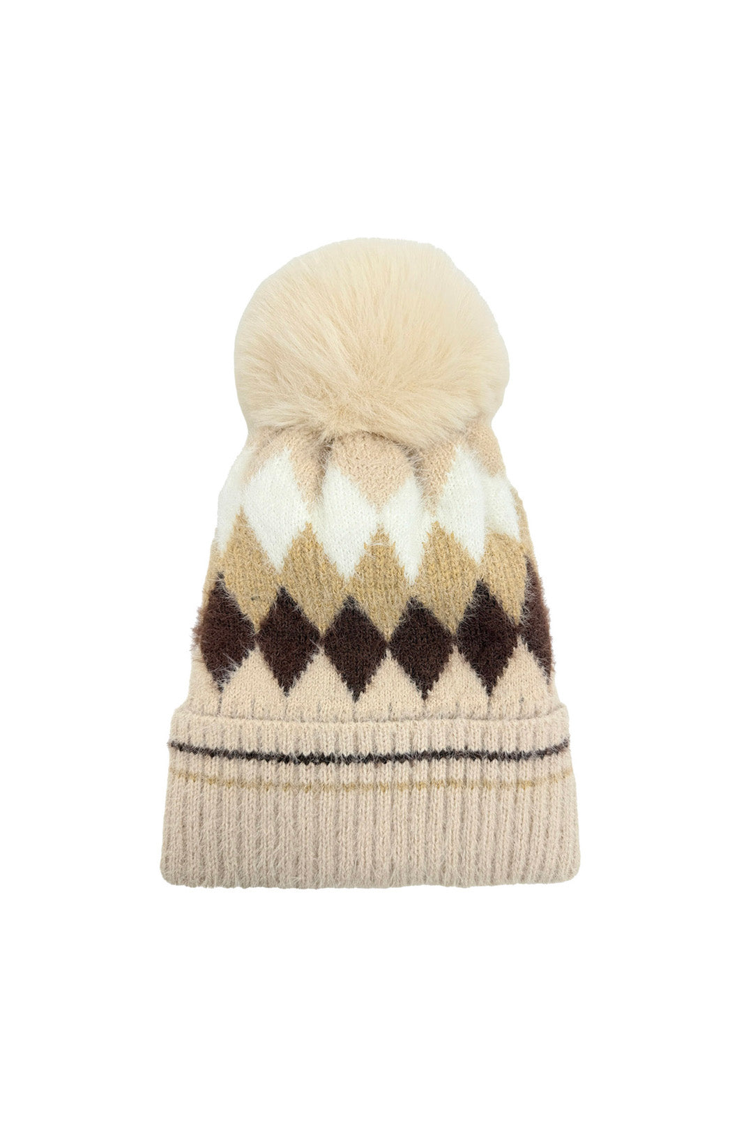Colourful Diamond-Shaped Pom Pom Hat