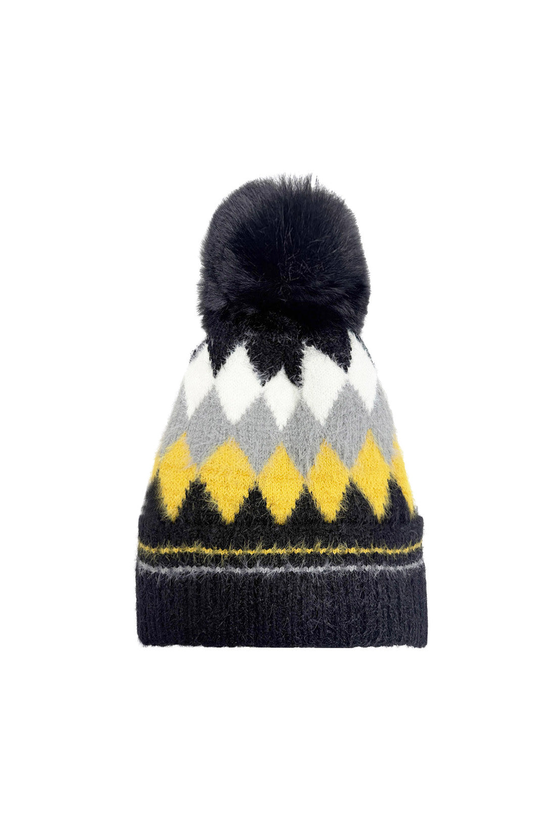 Colourful Diamond-Shaped Pom Pom Hat