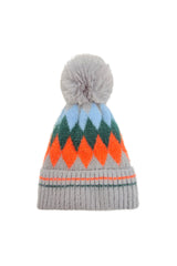 Colourful Diamond-Shaped Pom Pom Hat