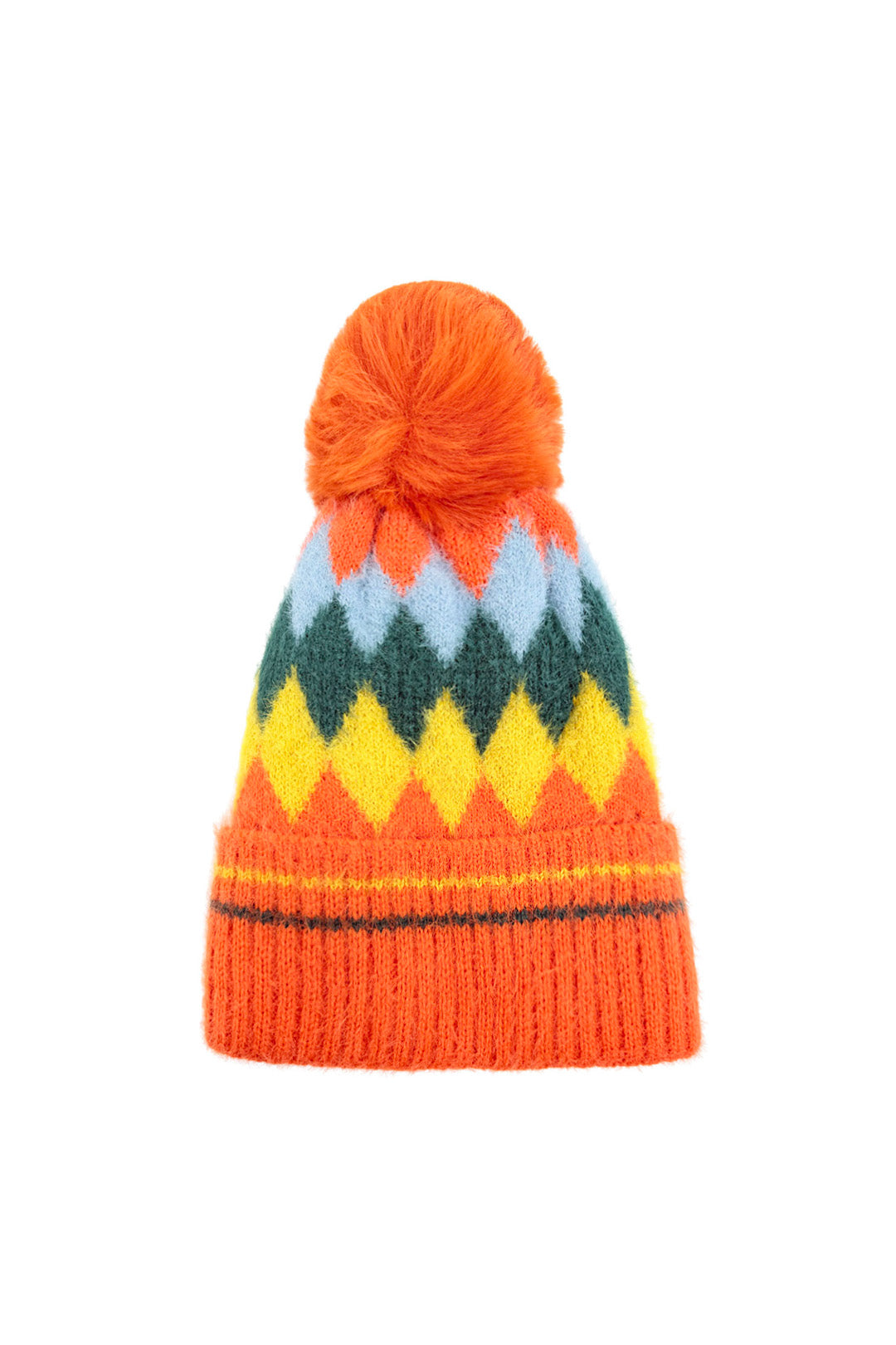 Colourful Diamond-Shaped Pom Pom Hat