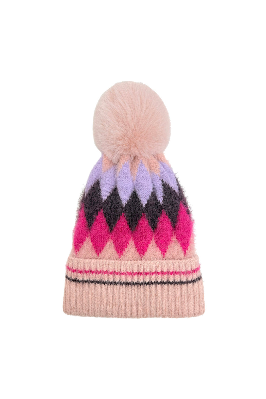 Colourful Diamond-Shaped Pom Pom Hat