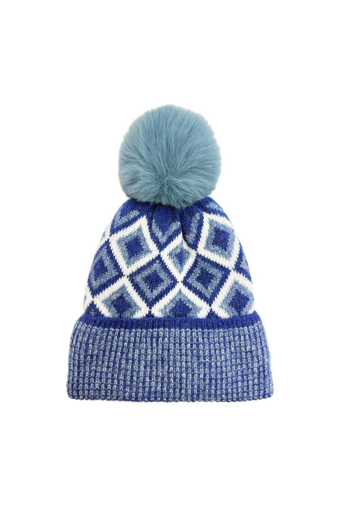 Classic Knitted Diamond Pattern Pom-Pom Hat