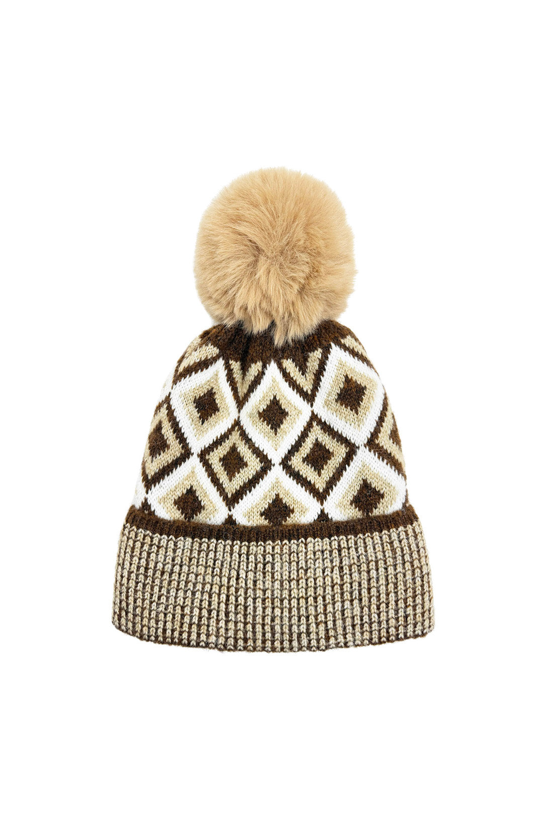 Classic Knitted Diamond Pattern Pom-Pom Hat
