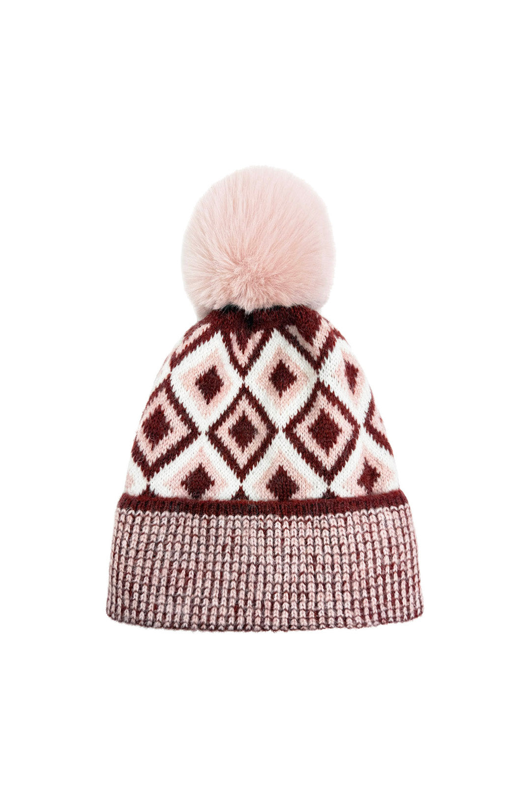 Classic Knitted Diamond Pattern Pom-Pom Hat