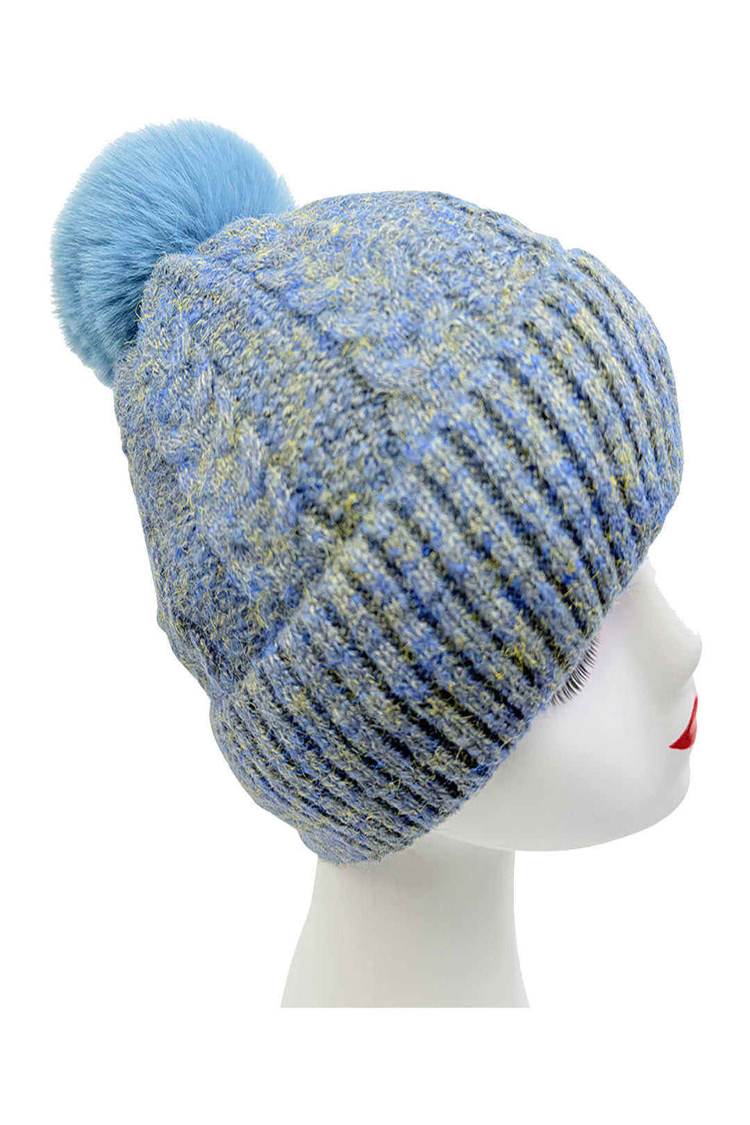 Mixed Colour Knitted Hat with Pompoms