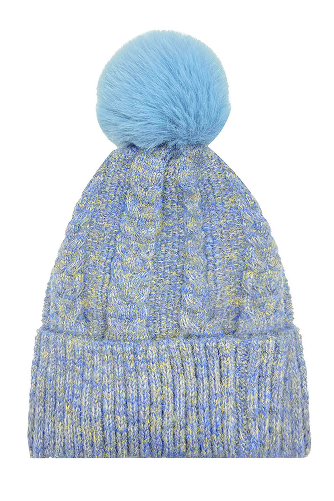 Mixed Colour Knitted Hat with Pompoms