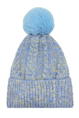 Mixed Colour Knitted Hat with Pompoms
