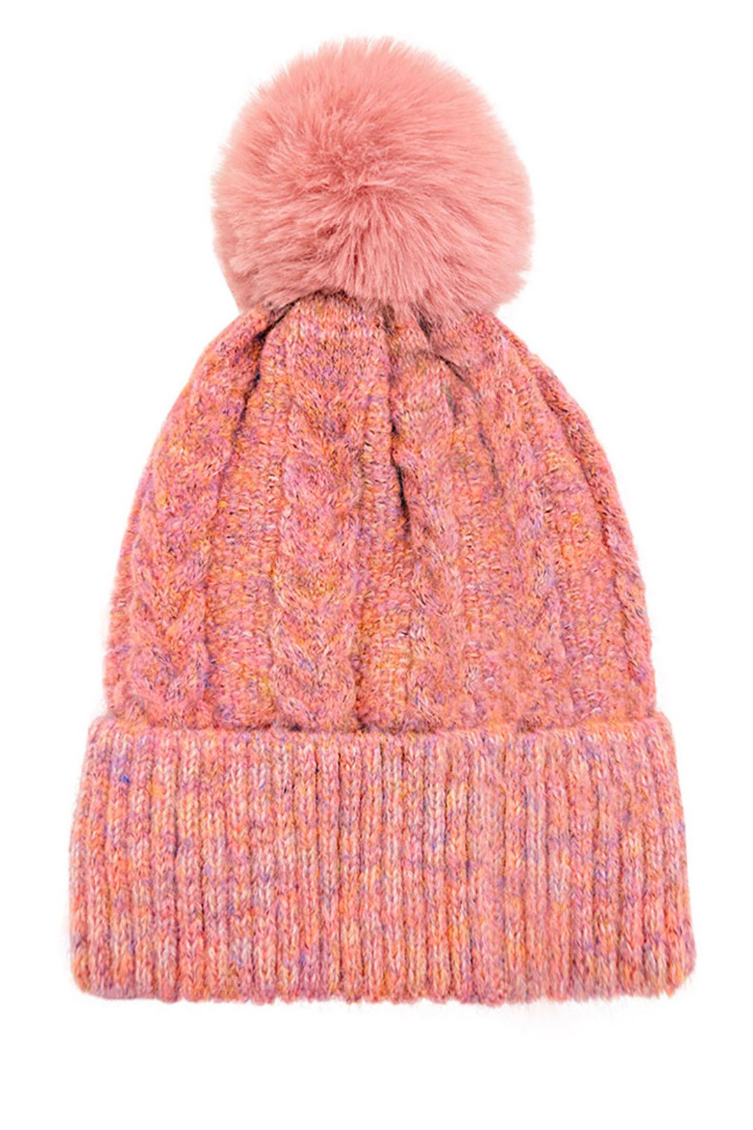 Mixed Colour Knitted Hat with Pompoms