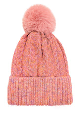 Mixed Colour Knitted Hat with Pompoms