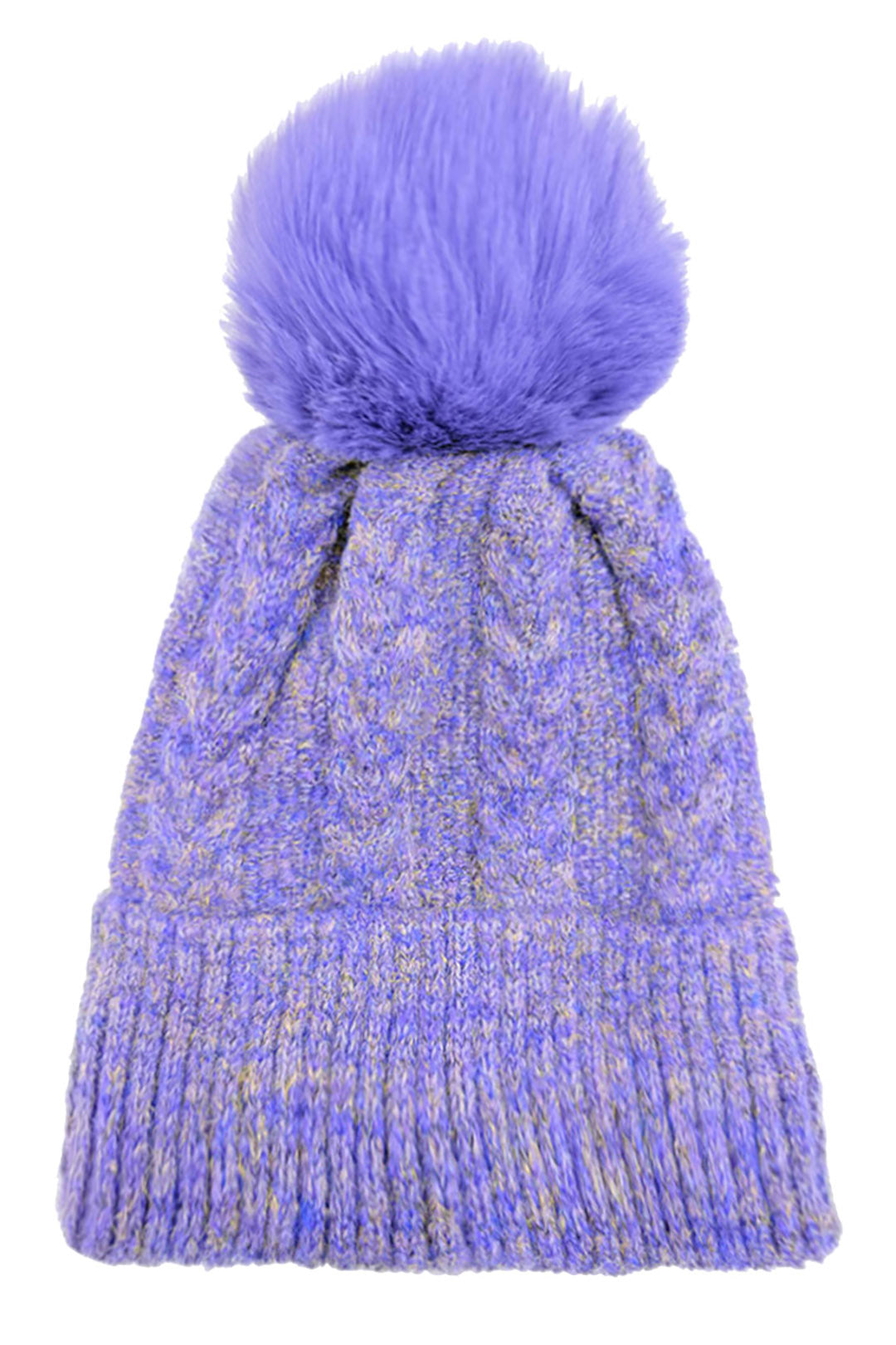 Mixed Colour Knitted Hat with Pompoms