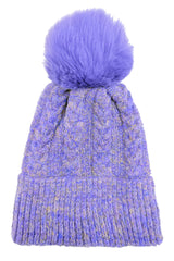 Mixed Colour Knitted Hat with Pompoms