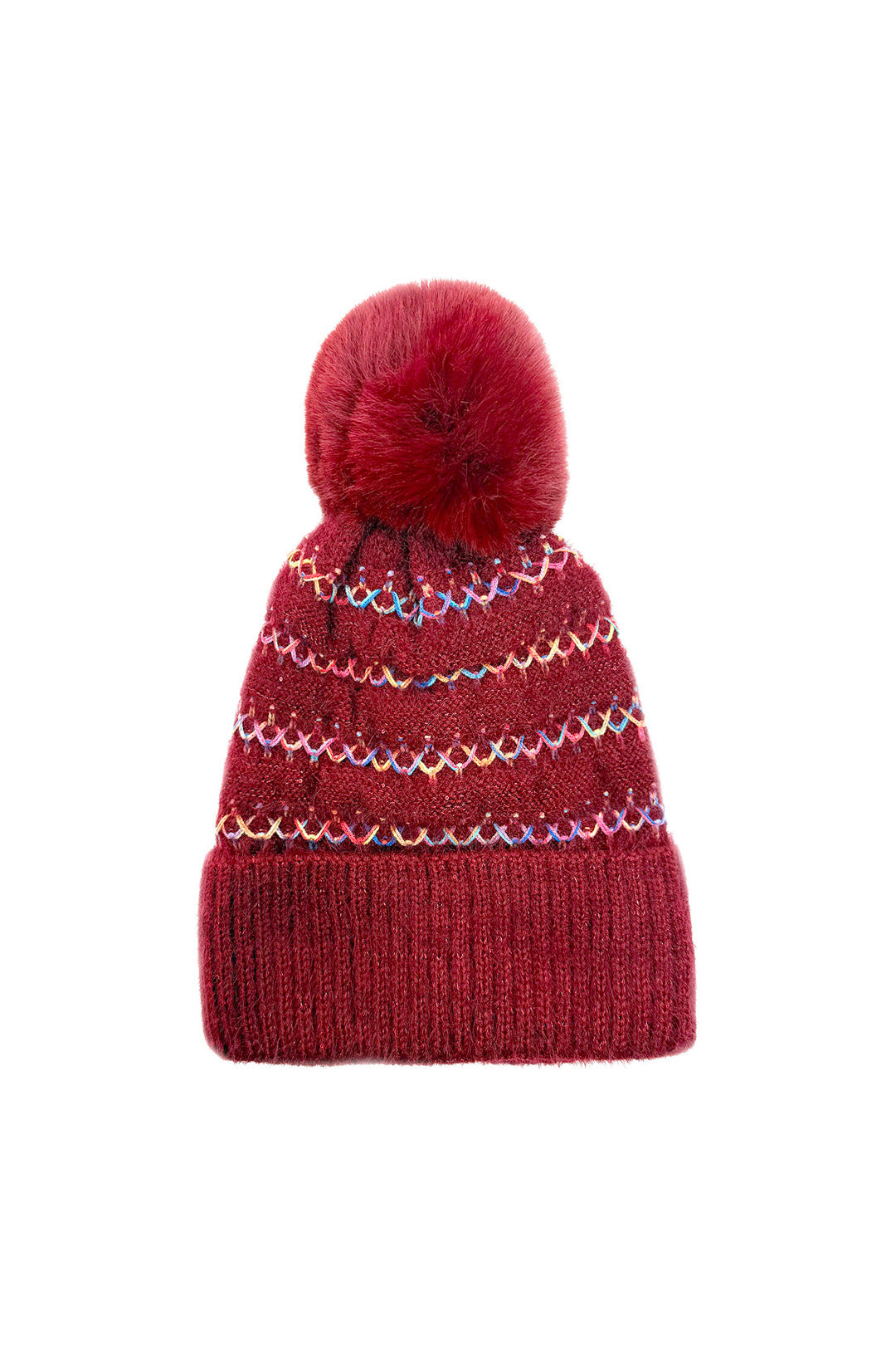 Pom Pom Hat with Colourful Cross Stitch Detail