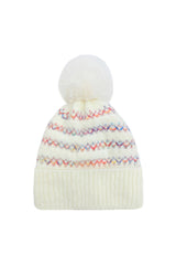 Pom Pom Hat with Colourful Cross Stitch Detail