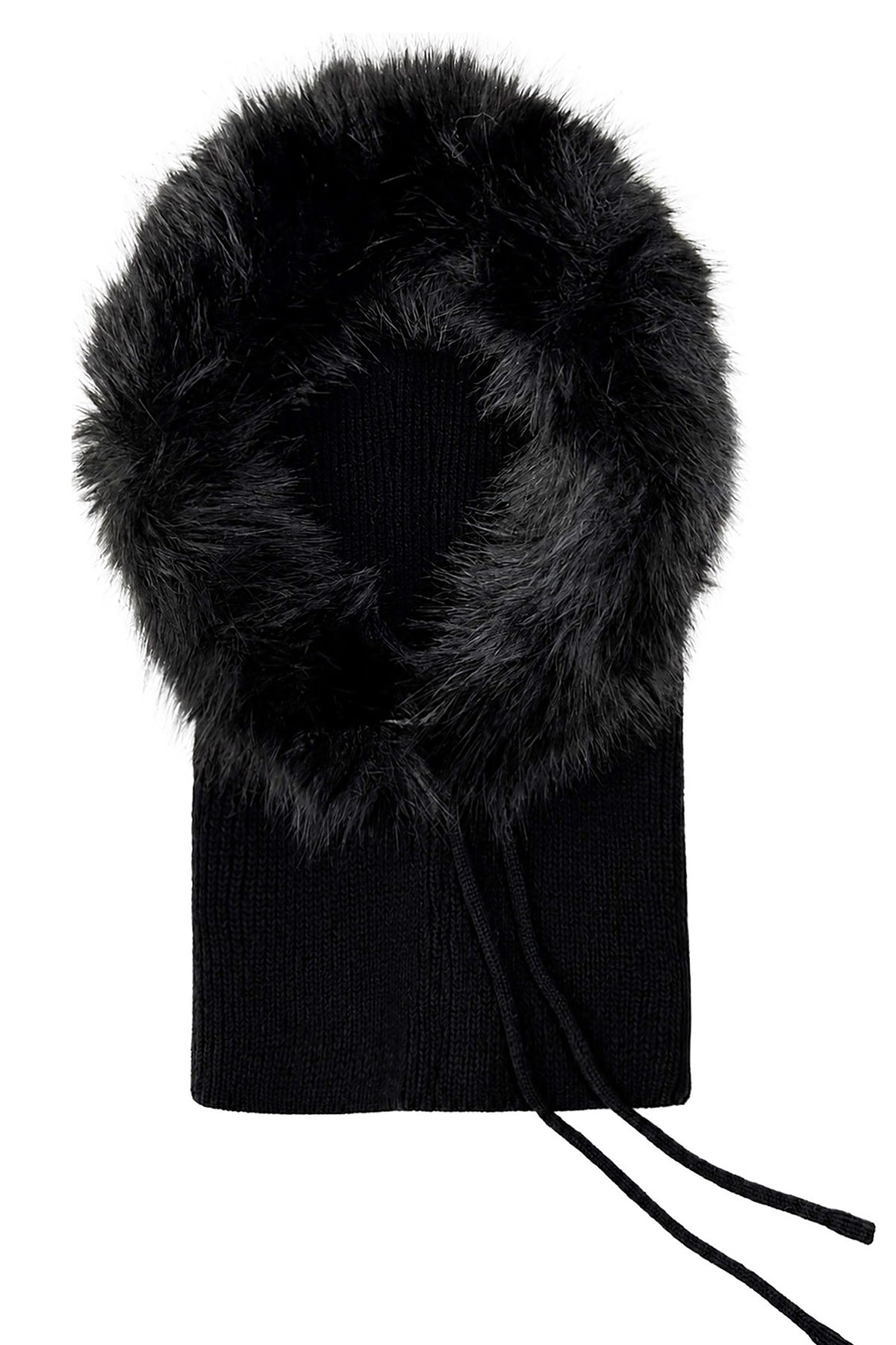 Women’s Faux Fur Trim Knitted Hood Scarf with Tie Fastening