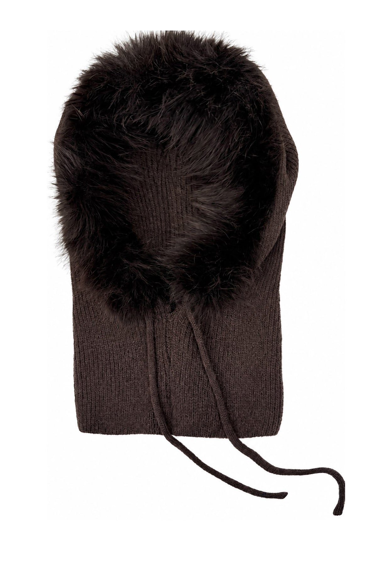 Women’s Faux Fur Trim Knitted Hood Scarf with Tie Fastening