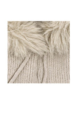 Women’s Faux Fur Trim Knitted Hood Scarf with Tie Fastening