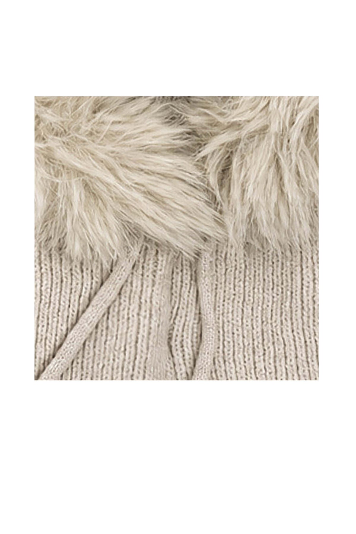 Women’s Faux Fur Trim Knitted Hood Scarf with Tie Fastening