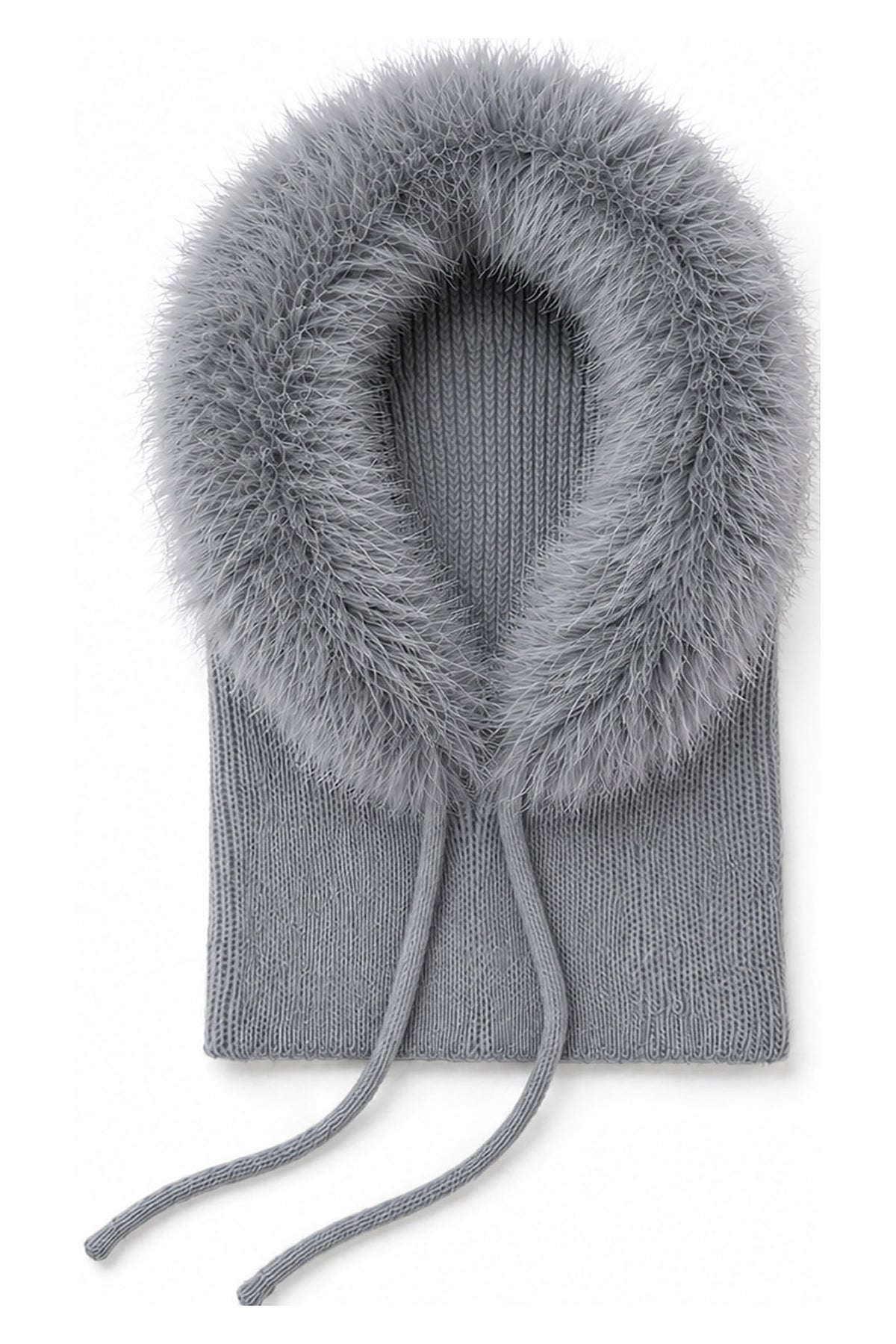 Women’s Faux Fur Trim Knitted Hood Scarf with Tie Fastening