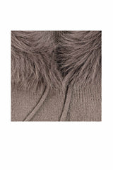 Women’s Faux Fur Trim Knitted Hood Scarf with Tie Fastening