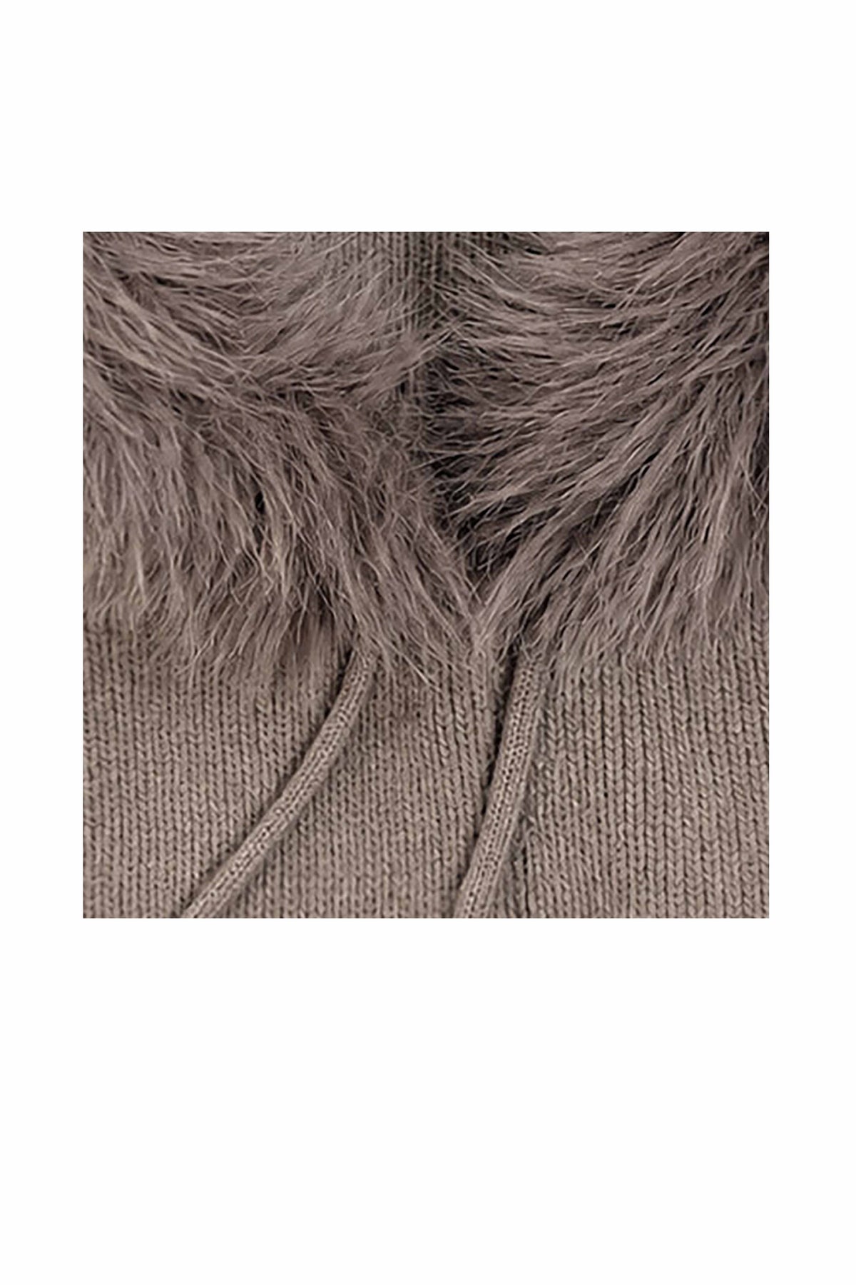 Women’s Faux Fur Trim Knitted Hood Scarf with Tie Fastening